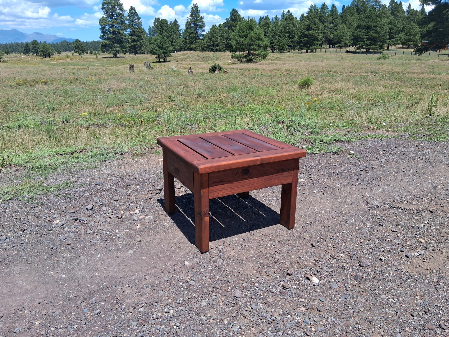 Redwood End Table 24"x24"x18" in Mahogany Stain