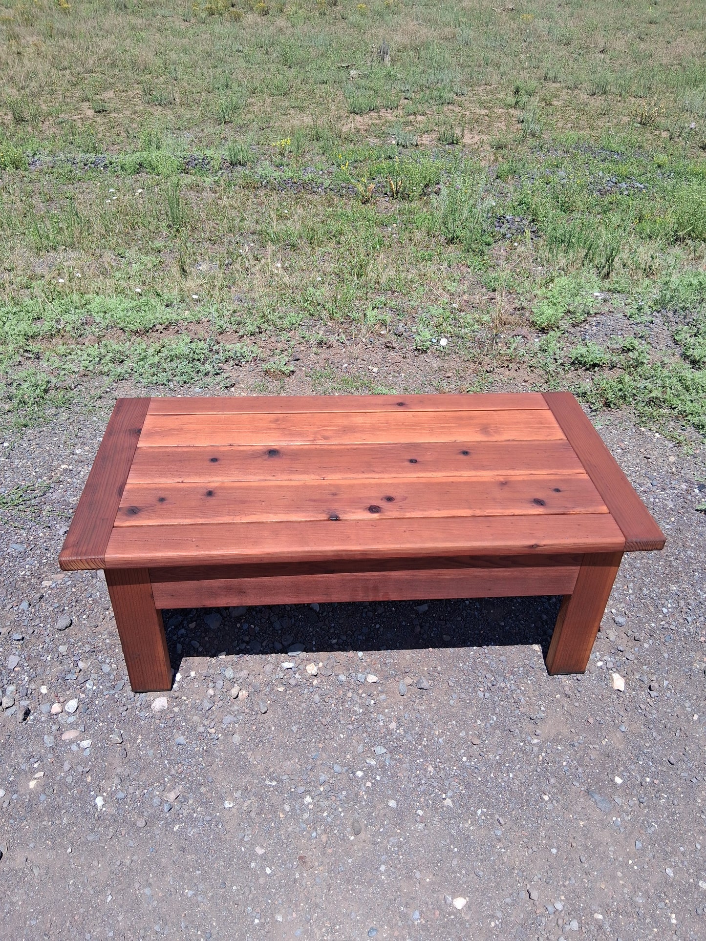 Redwood Coffee Table 24"x48"x18" Stained in Mahogany