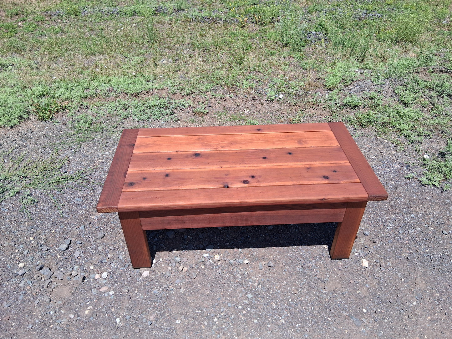 Redwood Coffee Table 24"x48"x18" Stained in Mahogany