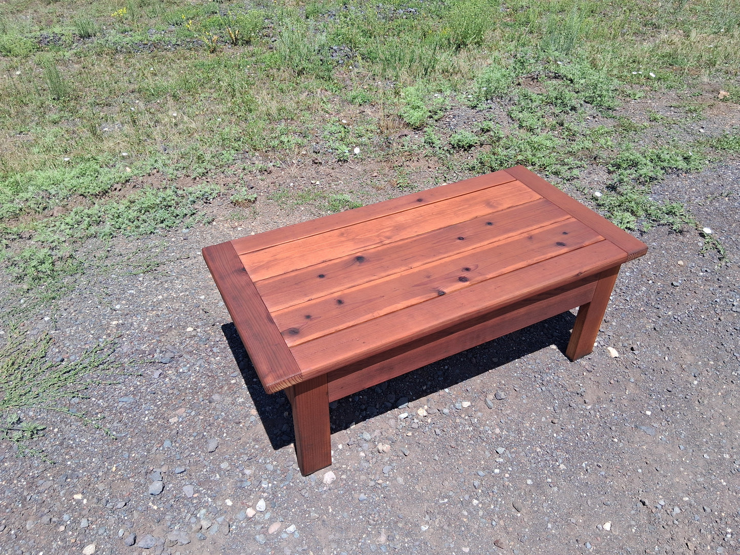 Redwood Coffee Table 24"x48"x18" Stained in Mahogany