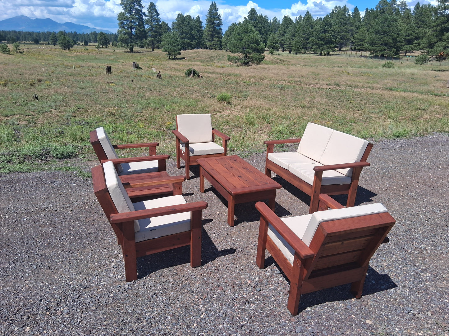 Four Chairs, Loveseat, End Table and Coffee Table Set