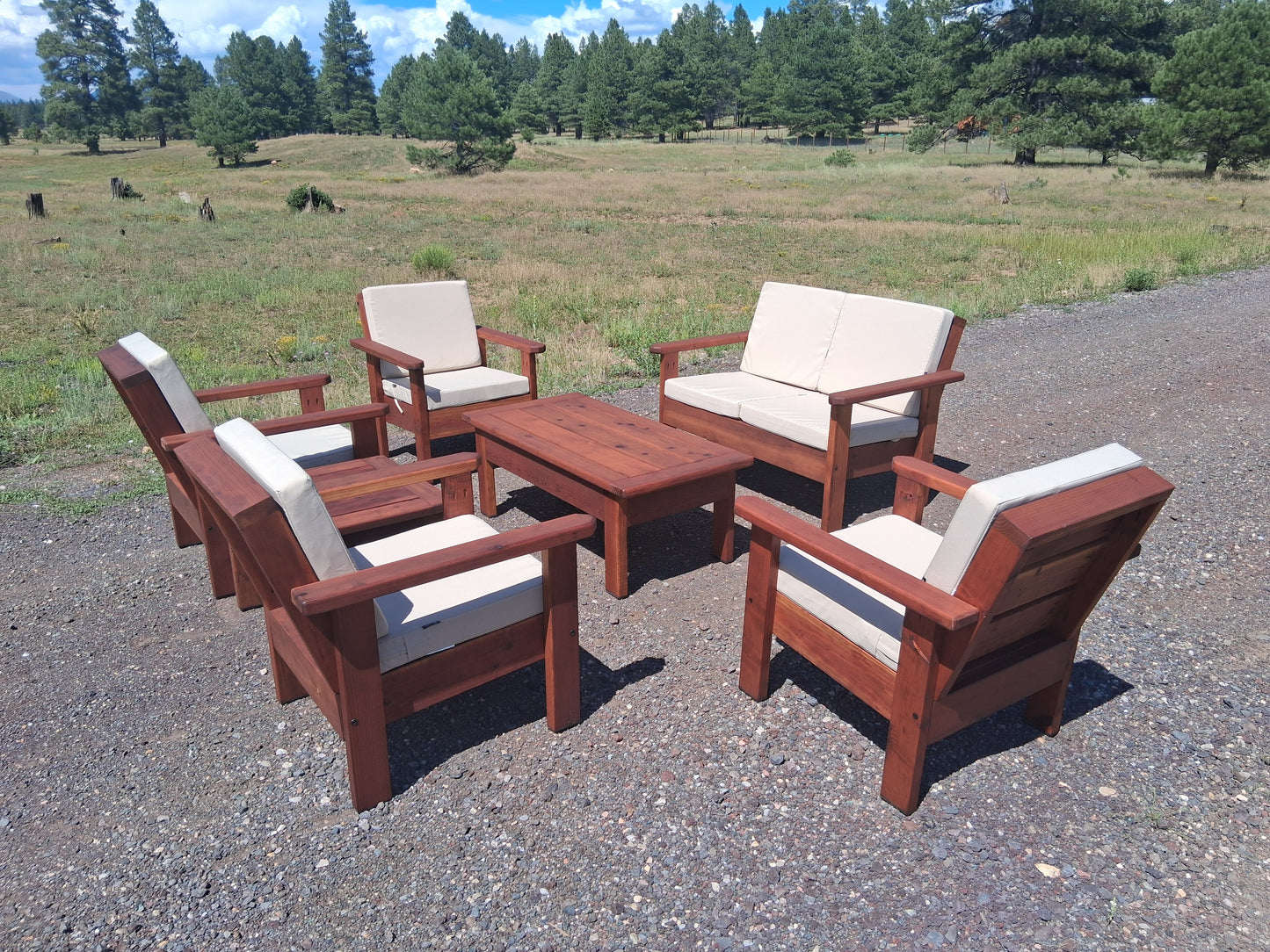 Four Chairs, Loveseat, End Table and Coffee Table Set